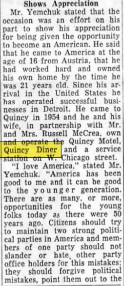 Quincy Diner - Oct 1958 Article On Former Owners (newer photo)